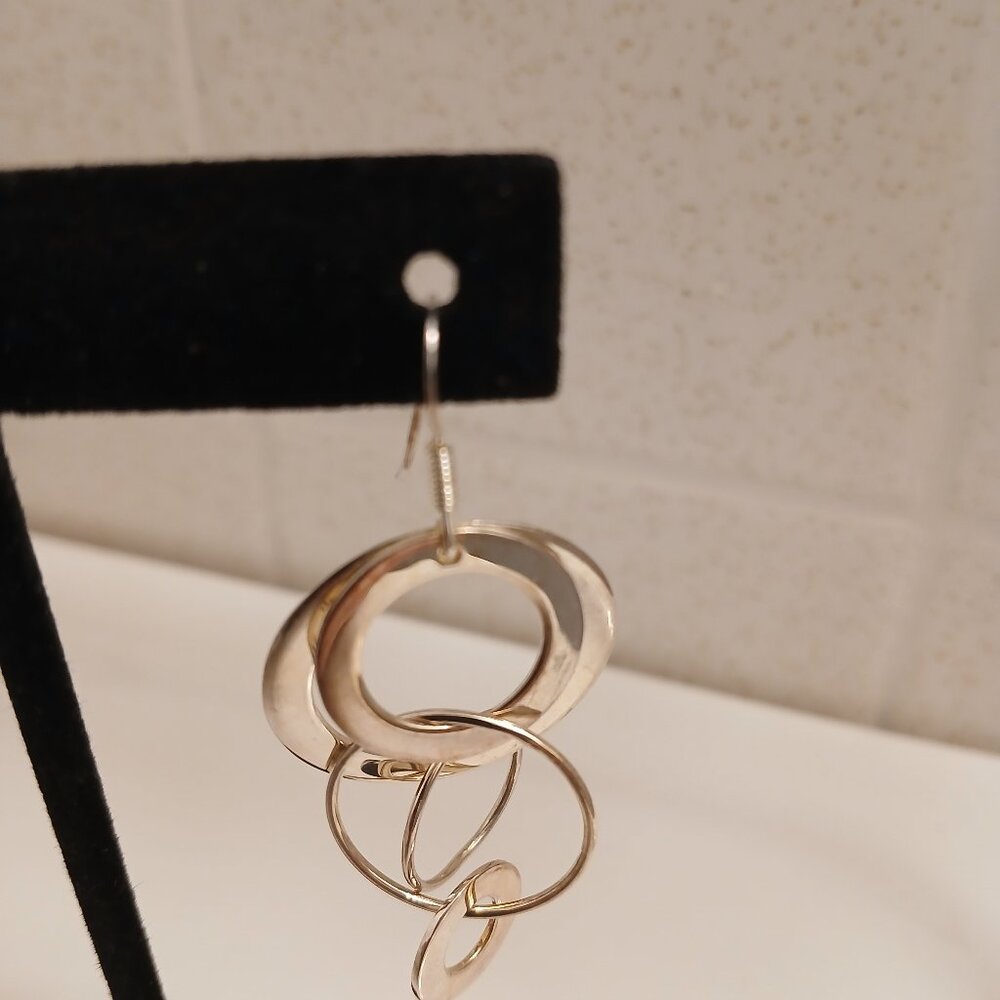 Sterling Modern Circle Link Dangle Earrings - image 3
